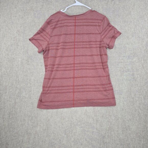 L.L. Bean Womens XL Red Striped Short Sleeve V-Neck Shirt Polyester Rayon Blend - Picture 2 of 5